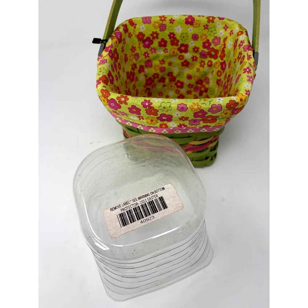 Longaberger 2011 Easter Basket Green Woven Floral Liner & Protector